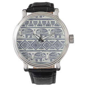 Blaues Elefantenmuster Armbanduhr
