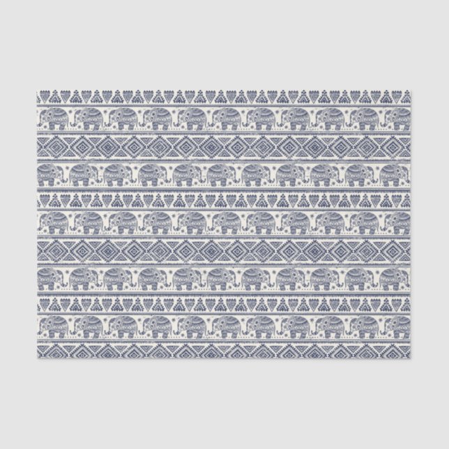 Blaues Elefantenmuster Seidenpapier (Vorderseite)