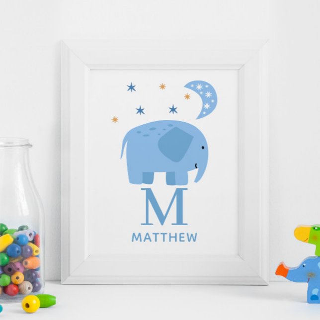Blaues Elefantentier. Kinderzimmer für Babyjungen Poster (Von Creator hochgeladen)