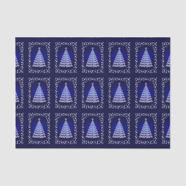Blaues, elegantes Weihnachtsbaum- und Sternenfachp Seidenpapier (Vorderseite)