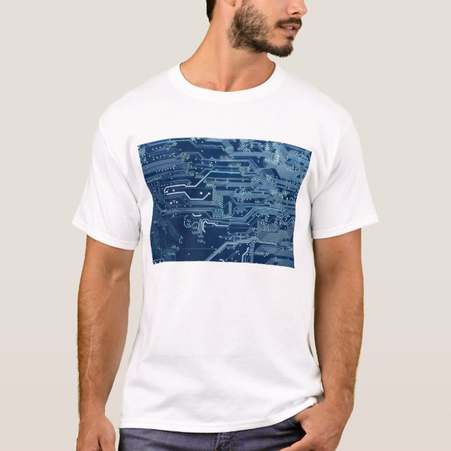 blaues elektronisches Leiterplatten-Computermuster T-Shirt (Vorderseite)