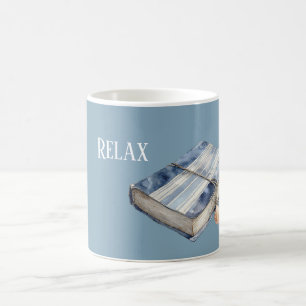 Blaues Entspannungsbuch Kaffeetasse