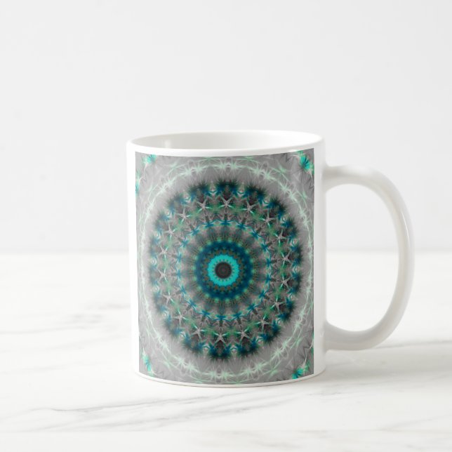 Blaues ErdMandala-Kaleidoskopmuster Kaffeetasse (Rechts)