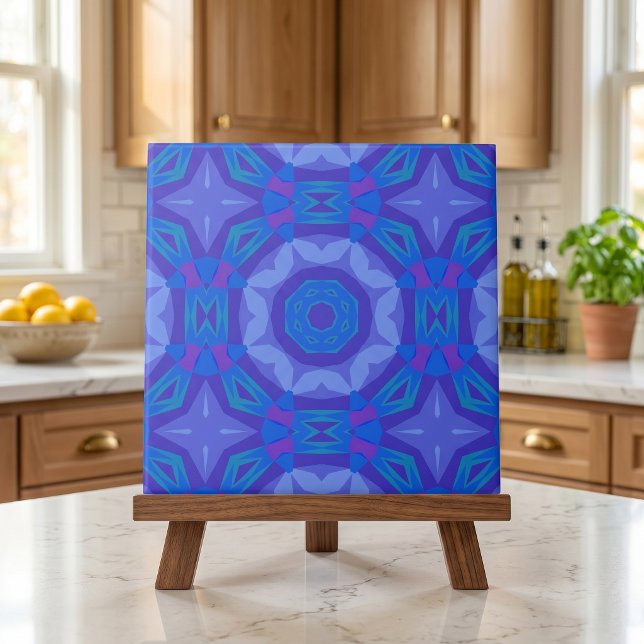 Blaues Ethnic Boho Abstrakt Mosaic Geometric Muste Fliese (Von Creator hochgeladen)