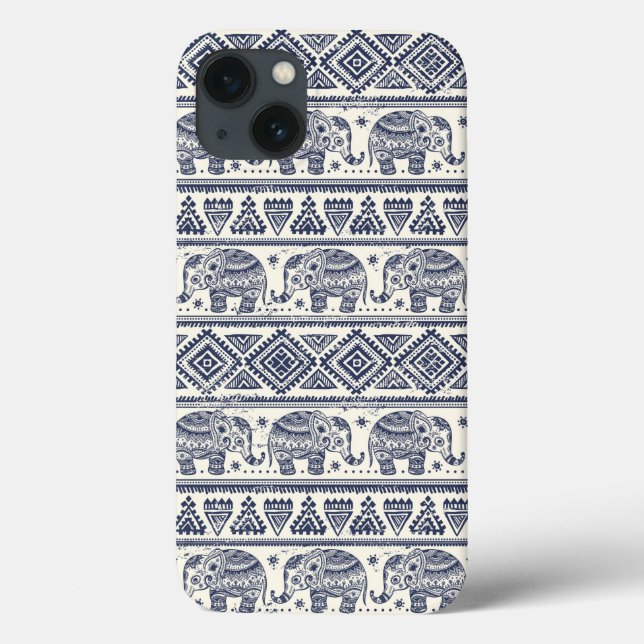 Blaues ethnisches Elefant-Muster Case-Mate iPhone Hülle (Rückseite)