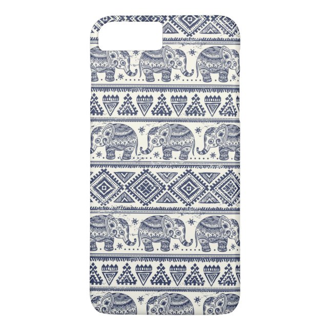 Blaues ethnisches Elefant-Muster Case-Mate iPhone Hülle (Rückseite)