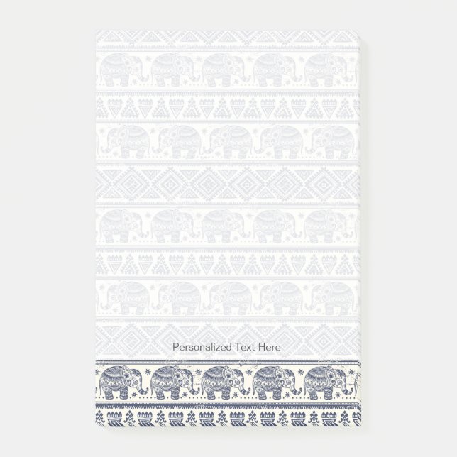 Blaues ethnisches Elefant-Muster Post-it Klebezettel (Vorderseite)