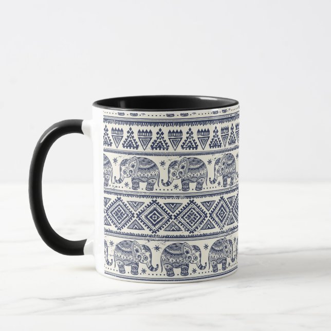 Blaues ethnisches Elefant-Muster Tasse (Links)
