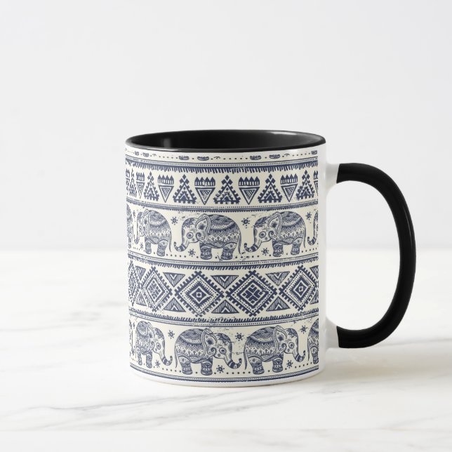 Blaues ethnisches Elefant-Muster Tasse (Rechts)