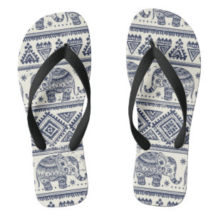 Blaues ethnisches Elefantenmuster Flip Flops