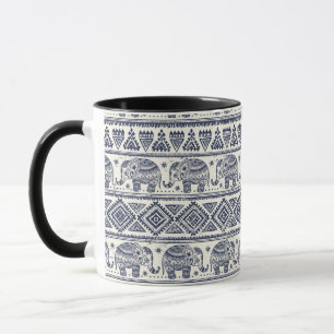 Blaues ethnisches Elefantenmuster Tasse