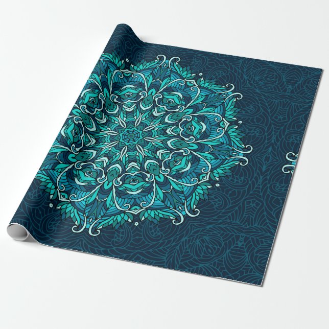 Blaues ethnisches Mandala. Raster-Kopie Geschenkpapier (Ungerollt)