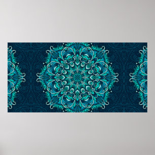 Blaues ethnisches Mandala. Raster-Kopie Poster