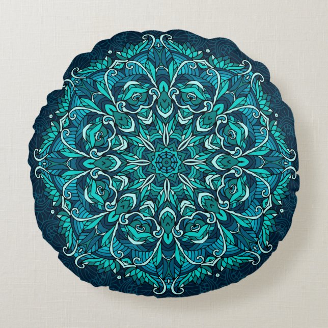 Blaues ethnisches Mandala. Raster-Kopie Rundes Kissen (Vorderseite)