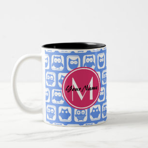 Blaues Eukalyptomuster Rosa Angepasstes Monogramm Zweifarbige Tasse
