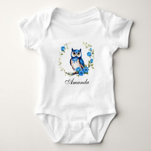 Blaues Eule und Rose Girl Baby Strampler (Vorderseite)
