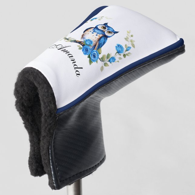 Blaues Eule und Rose Girl Golf Headcover (3/4 Vorderseite)