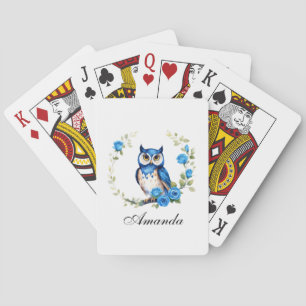 Blaues Eule und Rose Girl Spielkarten