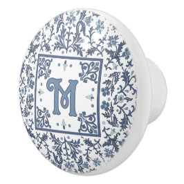 Blaues Extravagantes Blumenmuster Personalisiert Keramikknauf