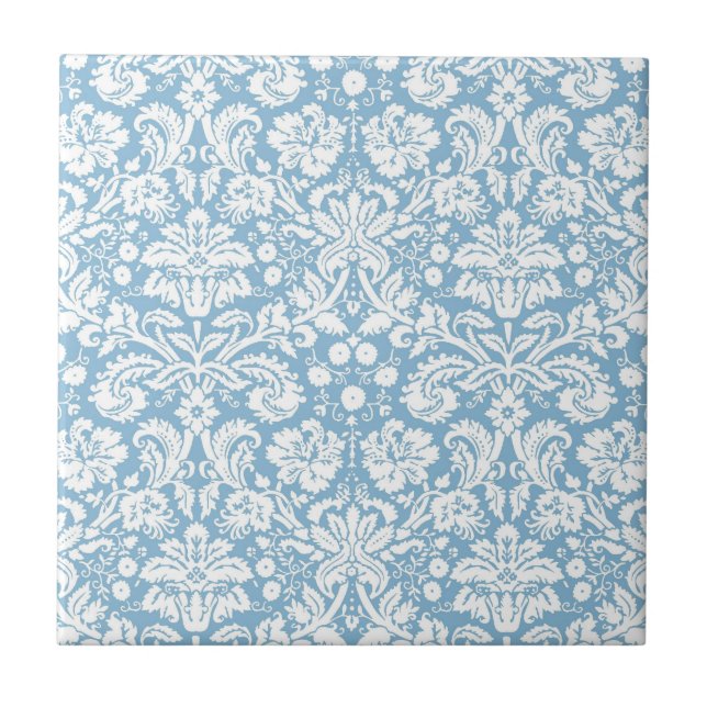Blaues extravagantes Damastmuster Fliese (Vorderseite)