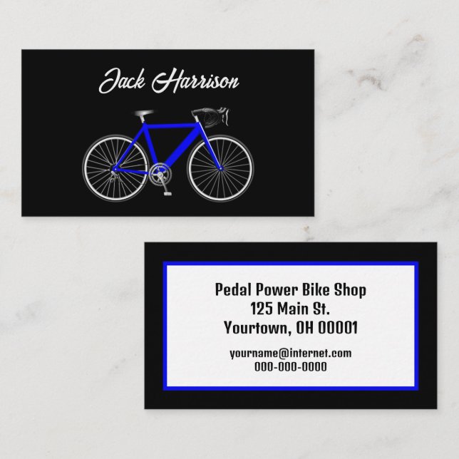 Blaues Fahrrad auf schwarz Visitenkarte (Vorne/Hinten)