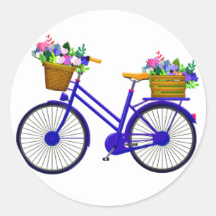 Blaues Fahrrad mit Korb von Blume - Aufkleber