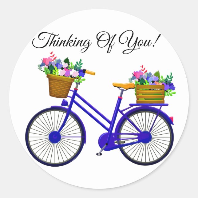Blaues Fahrrad mit Korb von Blume Runder Aufkleber (Vorderseite)