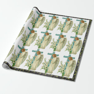 Blaues Faltenpapier mit Christlichem Kreuz Geschenkpapier
