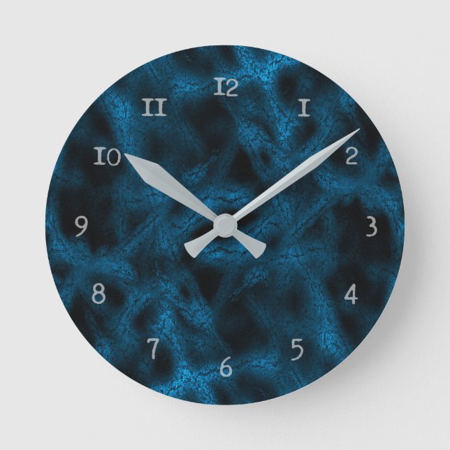 Blaues Fantasiemuster Runde Wanduhr (Vorderseite)