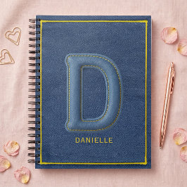 Blaues Faux-Denim Monogramm Buchstabe D Name Notizblock