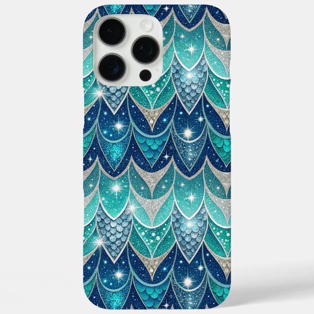 Blaues Feathmuster iPhone 16 Pro Max Hülle (Rückseite)