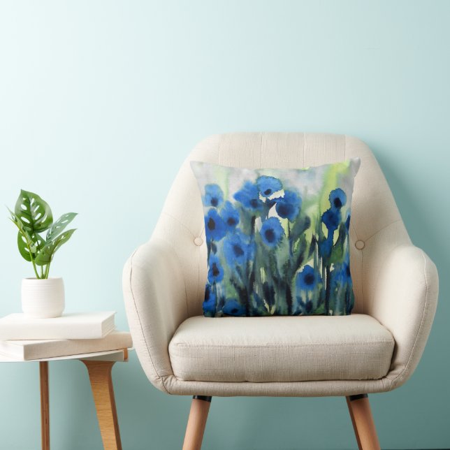 "Blaues Feld der Abstrakten Wasserfarbe von Blume Kissen (Stuhl )