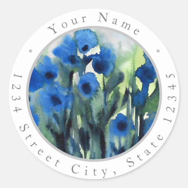"Blaues Feld für Blume Runder Aufkleber (Vorderseite)