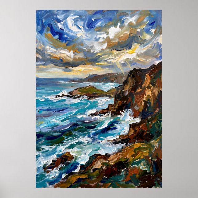 Blaues Felsen Küstenlandschaft Meer Poster (Vorne)