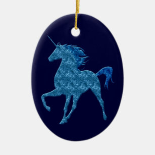 Blaues Feuer Einhorn Keramik Ornament