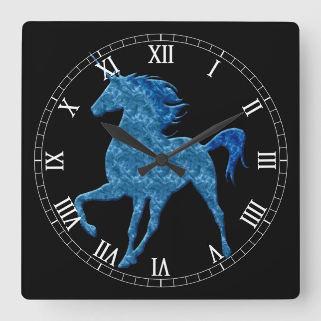 Blaues Feuer Einhorn Römische Uhr (Vorderseite)