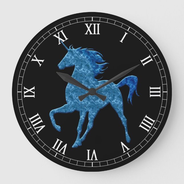 Blaues Feuer Einhorn Römische Uhr (Vorderseite)