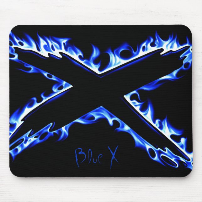 BLAUES FEUER X, blaues X Mousepad (Vorne)