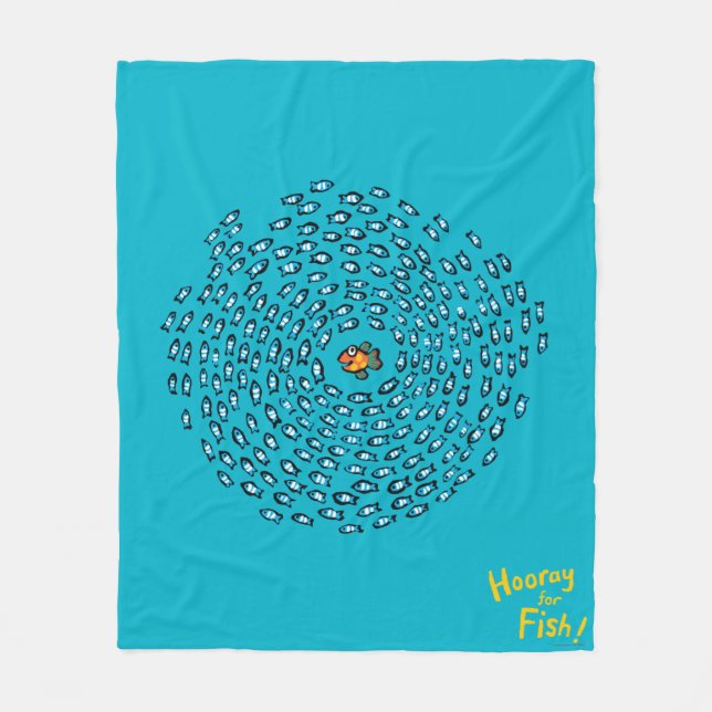 Blaues Fisch-Schulmuster mit kleinen orange Fleecedecke (Vorderseite)