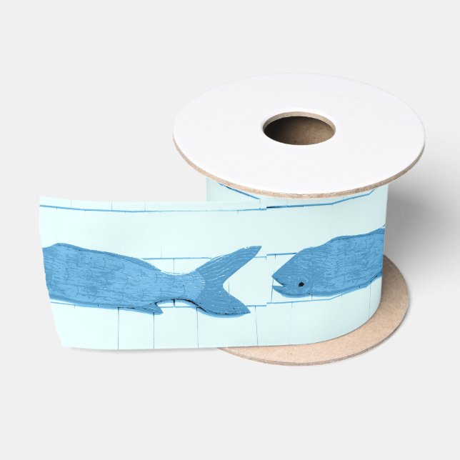 Blaues Fische Thunder_Cove Weiß Satinband (Spule)