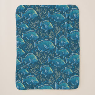 Blaues Fischmuster Sherpadecke