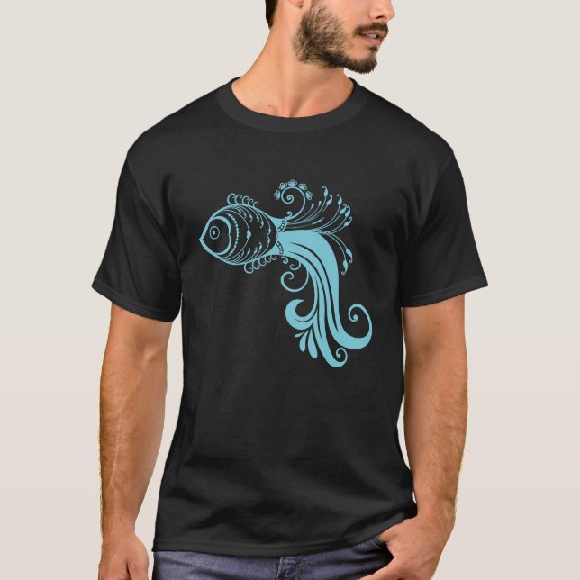 Blaues Fischmuster T-Shirt (Vorderseite)