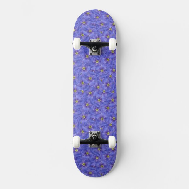 Blaues Flachs Nahtloses Muster Skateboard (Vorderseite)