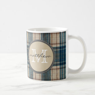 Blaues Flanell-Hintergrund-Monogramm Kaffeetasse