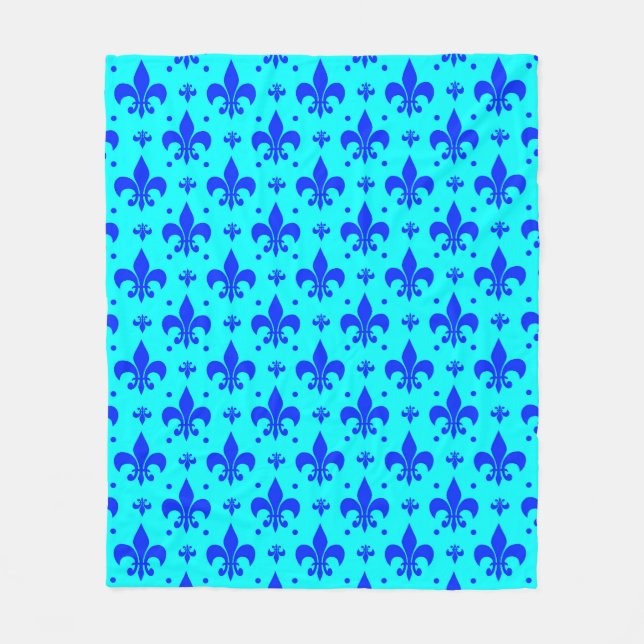 Blaues Fleur-de-lis-Muster Fleecedecke (Vorderseite)