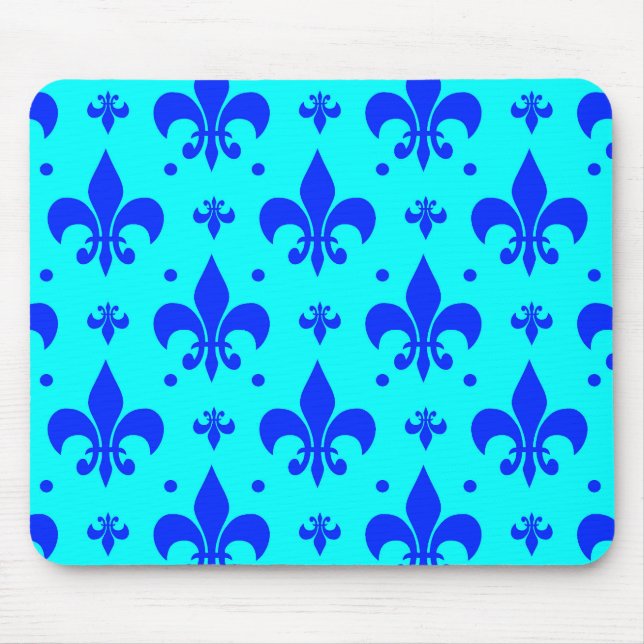 Blaues Fleur-de-lis-Muster Mousepad (Vorne)