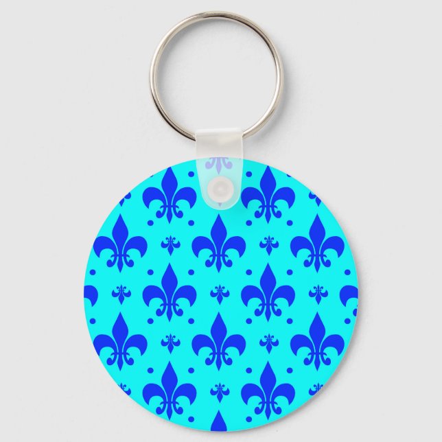 Blaues Fleur-de-lis-Muster Schlüsselanhänger (Vorderseite)