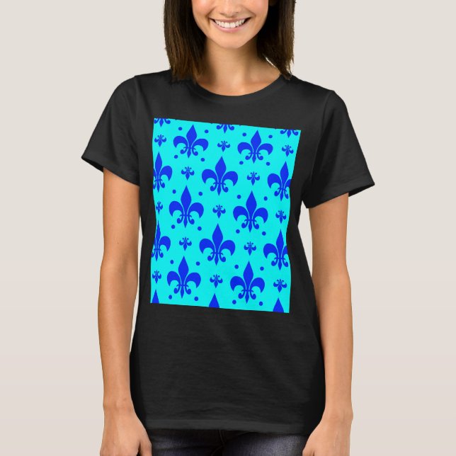 Blaues Fleur-de-lis-Muster T-Shirt (Vorderseite)