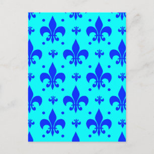 Blaues Fleur-de-lis-Musterdesign  Postkarte