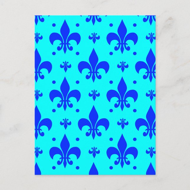 Blaues Fleur-de-lis-Musterdesign  Postkarte (Vorderseite)